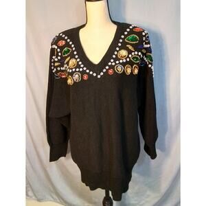 B.I.B. ,  S.M.L Sport black sweater with jewel tone embellishments